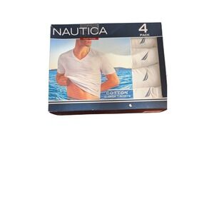 Nautica Mens 4 Pack Cotton V Neck T Shirts Classic Fit White Size Large